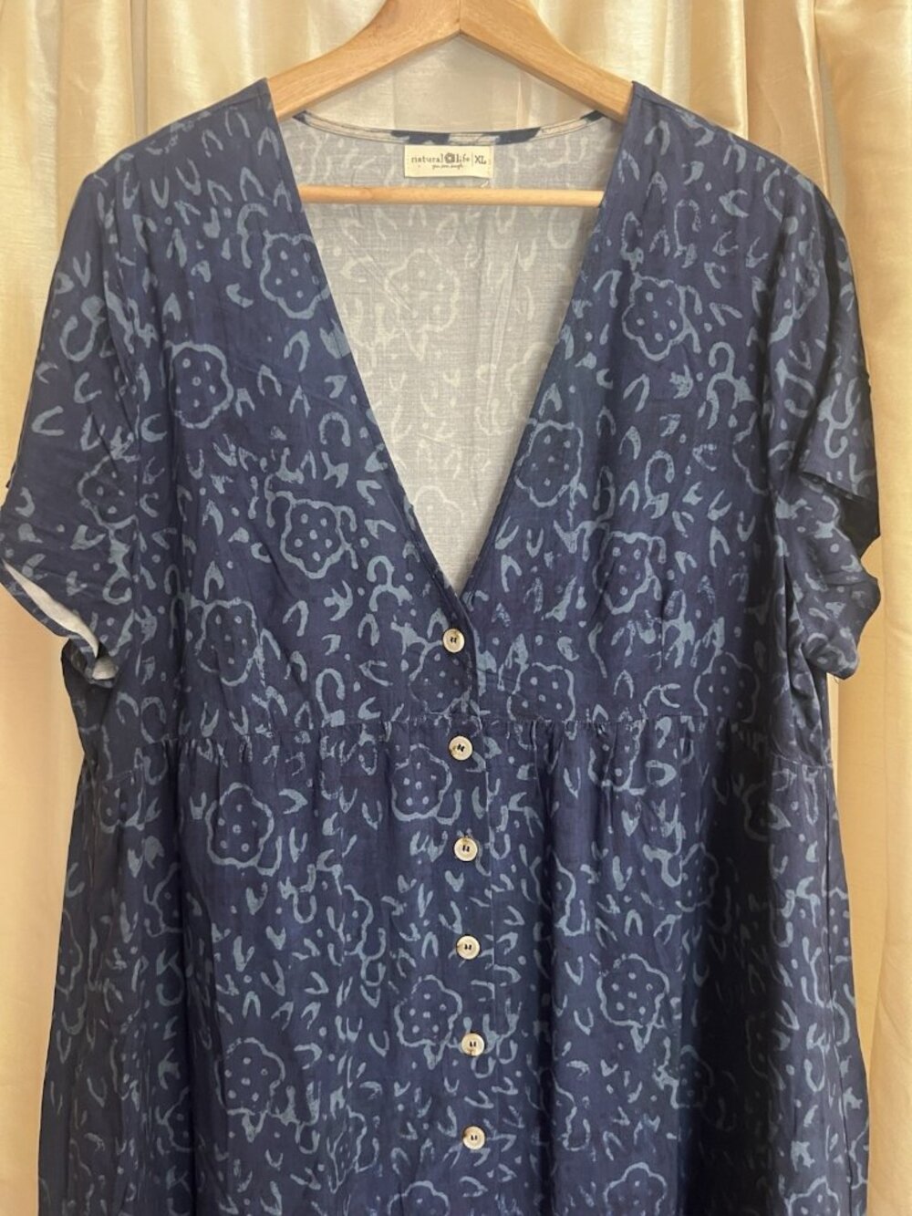 Natural Life Avery Button Front Midi Dress XL Pockets Blue Shibori Boho Indie. - Picture 3 of 7